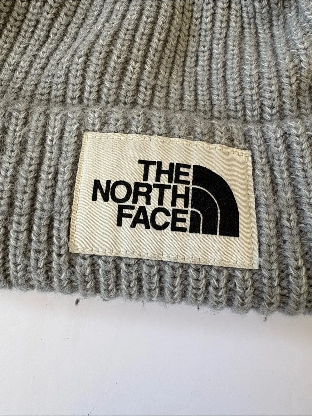 The North Face Grey Knit White Patch Stocking Cap Beanie Toque Hat Gorpcore Hike